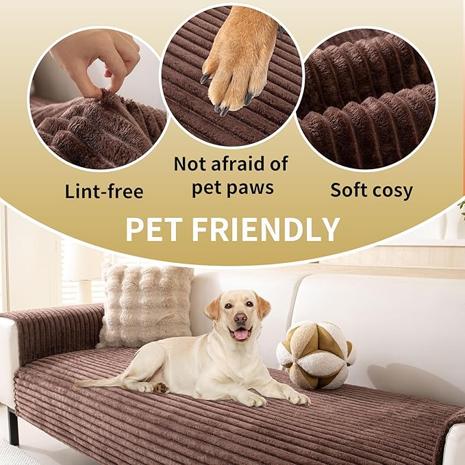 HAOMAIJIA Waterproof Couch Cover for Dogs Washable,Faux Fur Pet Couch Covers for Sofa,Soft Dog Bed Cover Non-Slip Couch Covers for 3 Cushion Couch Sofa Pet Friendly (Brown, 35" x 62" 1 Pack)