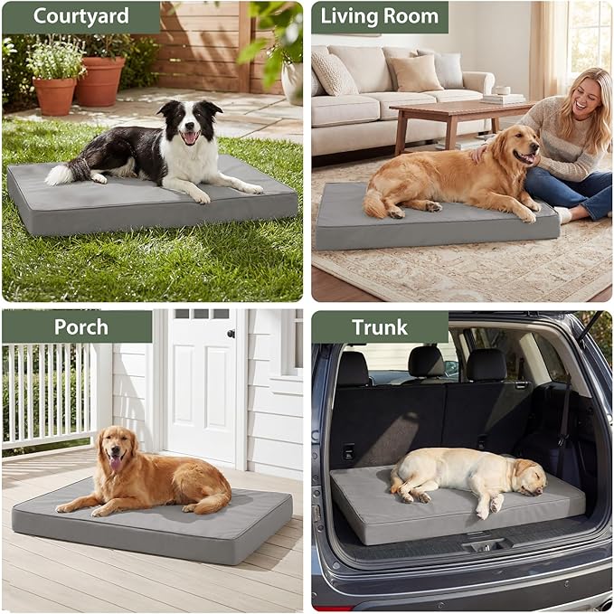 WNPETHOME Outdoor Dog Bed Waterproof, Large Outdoor Dog Bed for Large Sized Dog, Outdoor Indoor Dog Bed with Removable Washable Cover, Egg Crate Foam Dog Crate Mat, Durable Waterproof Dog Bed, Grey