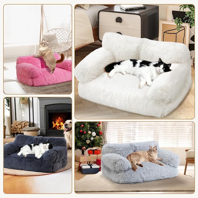 Cat Beds for Indoor Cats, Dog Couch Bed, Cute Cat Couch Sofas, Small Dog Sofas & Chairs with Removable Washable Cover, Warm Soft Pet Furniture for 20lbs Small Dog & Cat, Plush Dark Grey