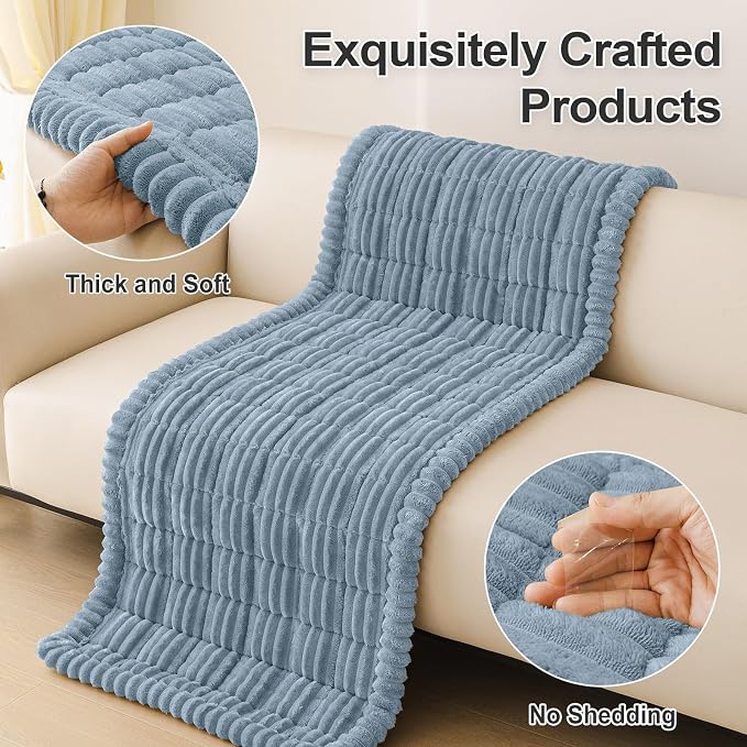 hyha Couch Cover for Dogs Washable, Non Slip Thick Flannel Sofa Protector, Pet Friendly Plush Furniture Cover for Sectional Sofa & Loveseat (Haze Blue, 27.6" x 95")