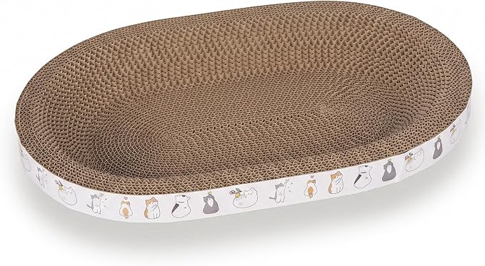 PatiencET Oval Cat Scratcher Lounge for Indoor Cats, Corrugated Cardboard Cat Scratch Pad Bed with Catnip, Cat Scratching Board for Scratching, Stretching, Playing and Lounging, 17 x 12 Inch