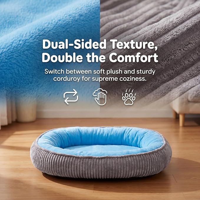 Calming Dog Bed for Medium Dogs 26"x19" - Orthopedic Washable Pet Bed with Anti-Slip Bottom, Indoor Soft Cat Bed with Removable Cover (Sky Blue)