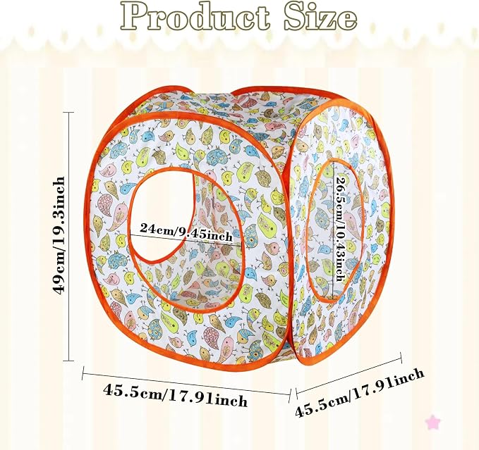 Andiker Cat Tent, 3 Holes Safe and Strong Cute Cats Tunnel Collapsible Easy to Carry Cat House for Indoor Cats Kittens Hiding Playing Training Sleeping (Square Bird)
