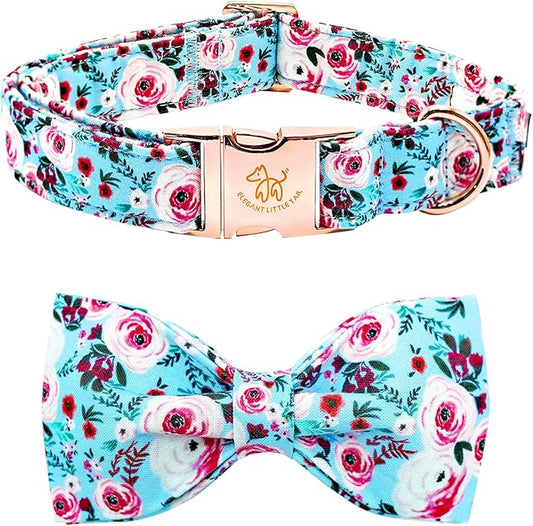 Elegant little tail Dog Collar, Rose Print Pet Collar Summer Dog Collar Durable Metal Buckle Dog Collars Cotton Pet Adjustable Dog Collars for X-Large Dogs