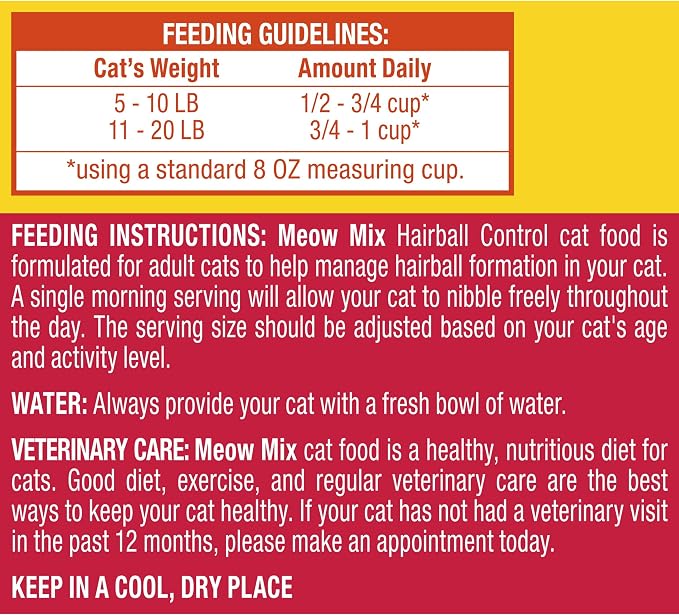 Meow Mix Hairball Control Dry Cat Food, 3.15 Pound Bag (Case of 4)