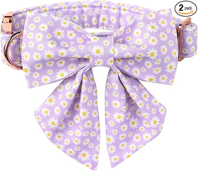 Lionet Paws Spring Dog Collar with Sailor Bow, Soft Comfortable Adjustable Cute Daisy Collar for Dogs, Small, Neck 10-16 inches