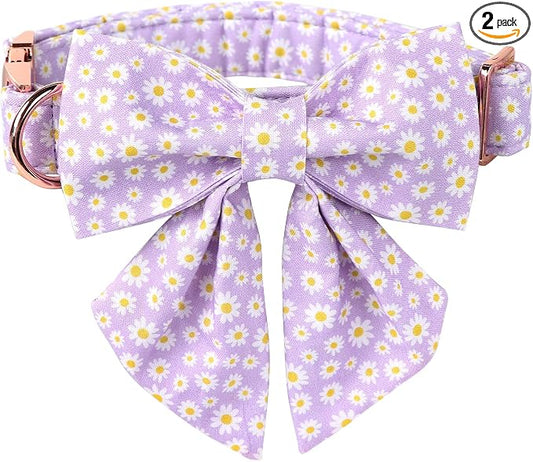 Lionet Paws Spring Dog Collar with Sailor Bow, Soft Comfortable Adjustable Cute Daisy Collar for Dogs, Medium, Neck 13.5-22 inches