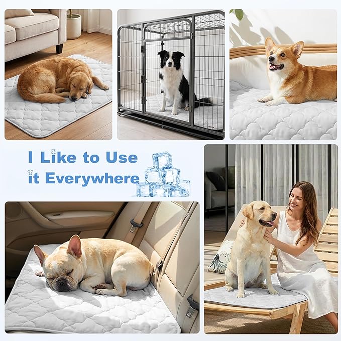 ZOMISIA Cooling Mat for Large Dogs, Q-Max>0.5 Thin Breathable Cold Crate Pad for Pet, Portable Washable Kennel Bed for Summer Active Dog with Chill Cool Soothing Fabric to Rapid Cooling, 35x22, Grey