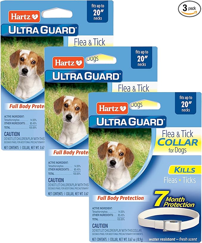 Hartz UltraGuard Flea & Tick Collar for Dogs and Puppies, 7 Month Flea and Tick Protection and Prevention Per Collar, White, Up to 20 Inch Neck (Pack of 3)