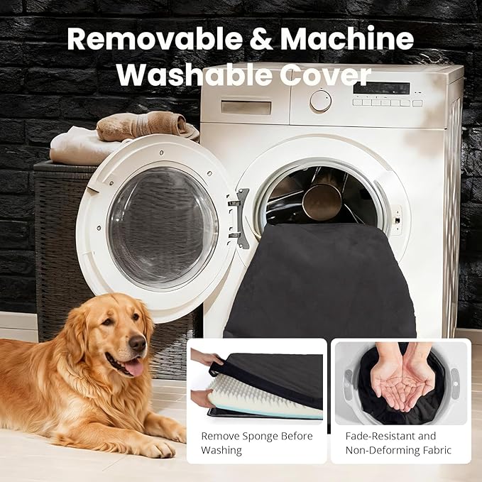 OhGeni Orthopedic Waterproof Dog Bed for Medium Large Dogs, Machine-Washable Removable Cover in Easy-Clean Fabric, Reversible Memory Foam & Easy-Carry Handle, Suitable for Crate, 35 inch (Black)