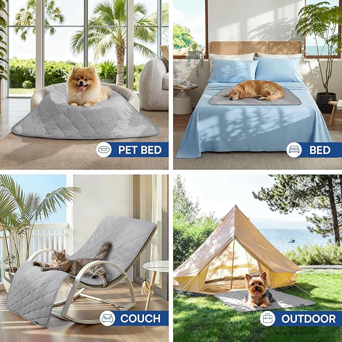 Luciphia Waterproof Cooling Mat for Dogs Couch Cover Q-MAX>0.5, Leakproof Pet Pad Non-Slip Throw Blanket for Cat Puppy Crate Bed Protector Outdoor (Cloud Grey, 30x70 inches)