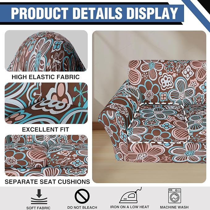 2 Piece Chair Covers Stretch Arm Chair Couch Covers, Floral Pattern Armchair Slipcover with Separate Chair Cushion Cover, Washable Furniture Protector for Living Room(Armchair,Ball Flower)
