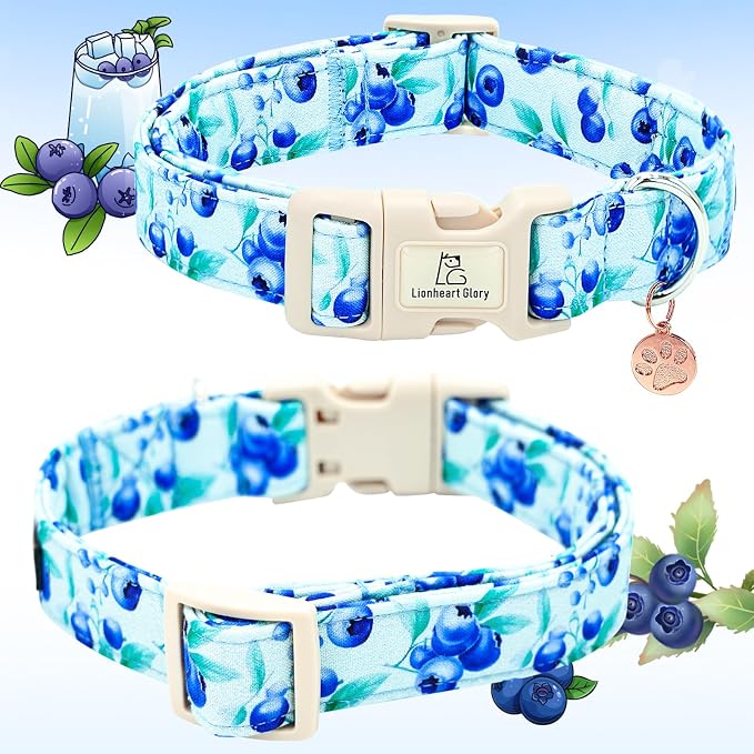 Lionheart glory Dog Collar Blueberries Print Collar for Large Dogs Spring Summer Female or Male Collars Pets Gift Adjustable Heavy-Duty Cute Pet Collars
