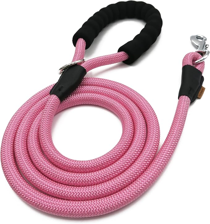 Dog Leash, Braided Rope Traction – Walking Training Lead for Medium/Large Dogs ((1/2") x 6FT, Pink)