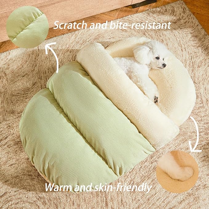 Romaneco Bed for Dog and Cat, Pet Bed, Ultra Soft Cute Plush Slipper Cat Cave Bed, Anti Slip Warm Pet House Nest, Self-Warming, Ideal for Indoor Use - Fits up to 25lbs (30"X22", L, Green)