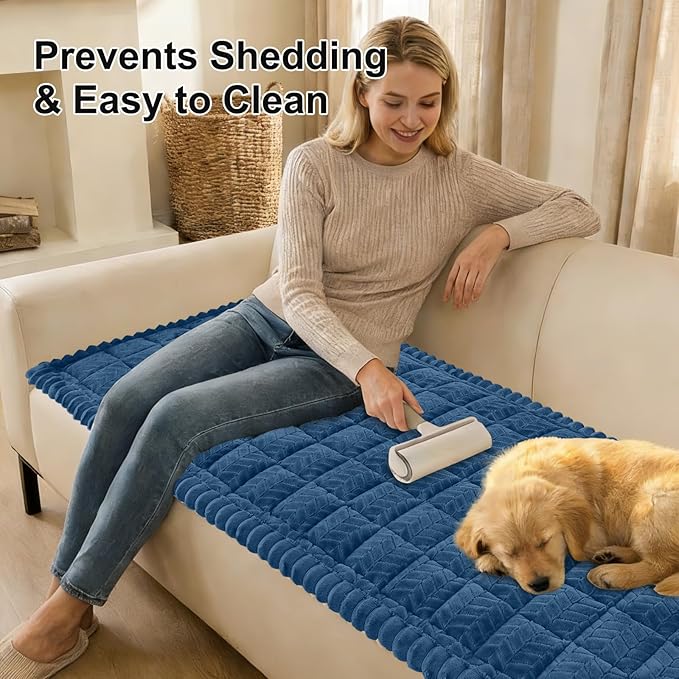Smiry Couch Cover for Dogs, Non Slip Fuzzy Pet Sofa Covers Washable for 2-3 Cushion Couch, Soft Thick Furniture Protector for Cats Dogs, Against Fur, Dirt, Scratch Resistant (Navy Blue, 27.6"x59")