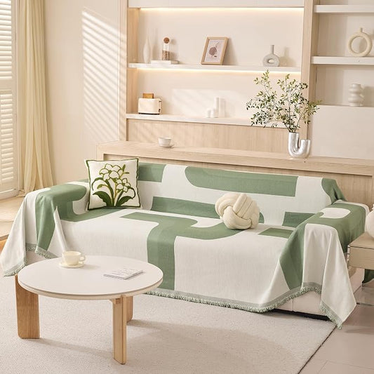 MEETSKY Couch Cover for Reclining Couch Furniture Covers Pet Sofa Covers for Living Room Washable Soft Touch Couch Covers for Sectional Couch Protector, 71" x 102", Sage Geometry