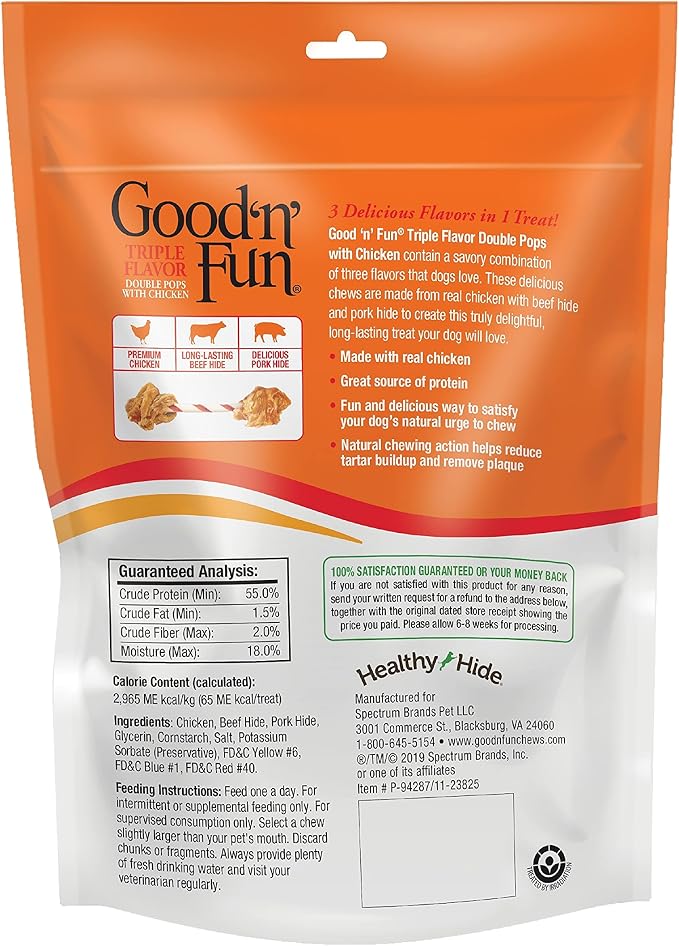 GOOD 'N' FUN Triple Flavor Double Pops with Chicken 5.5 Ounces, Gourmet Dog Snacks (3 Pack)