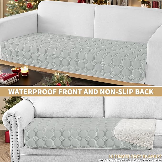 ZNSAYOTX Ultimate Cozy Blankets (30"x53") 100% Waterproof Sofa Mat Blanket for Dog Pets, Bed Couch Protector with Non-Slip Back Washable Durable, Pee Scratch Proof Easy to Clean (Light Grey)
