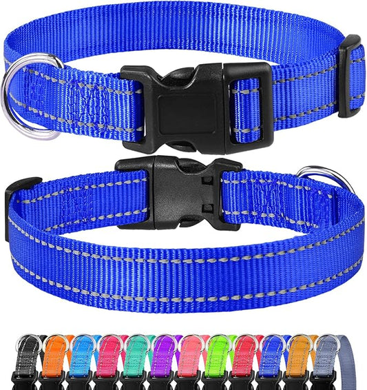 FunTags Length 8" - 12" Reflective Navy Blue Dog Collar for Extra Small Dogs – Night Walking & Training Safety, Durable Quick Release Buckle, Nylon, Comfortable Adjustable, Width 5/8"