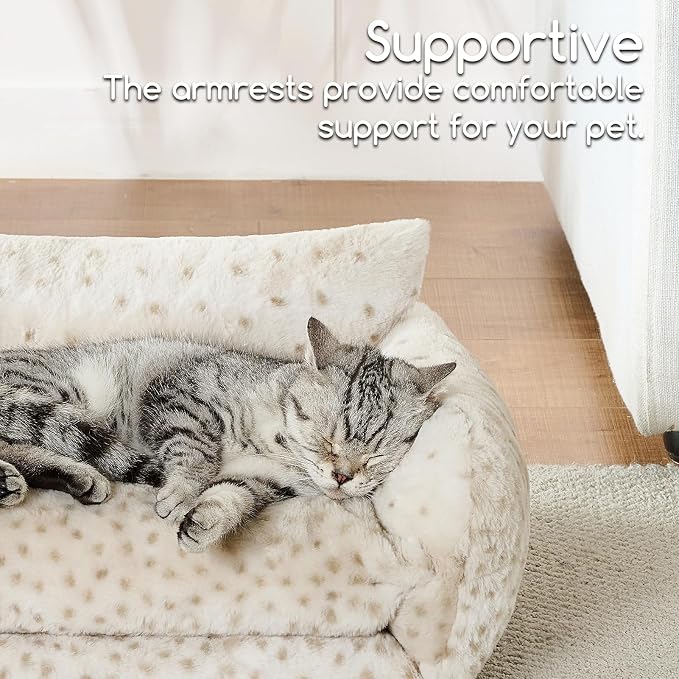 Hollypet Cat Bed Fluffy Plush Multifunctional Double-Layer Machine Washable Soft Warming Kitty Pet Couch Orthopedic Nest Beds for Small Cats Kitten and Dogs up to 13lbs, Leopard(21x15x8 inch)