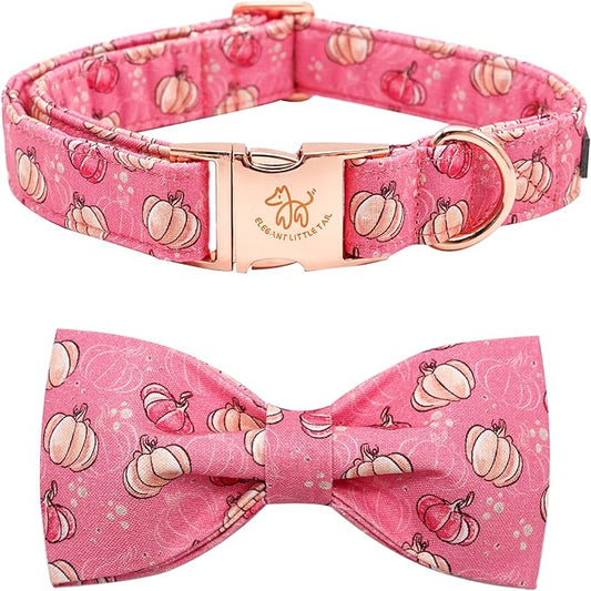 Elegant Little Tail Dog Collar with Bow, Adjustable Halloween Pumpkin Bowtie Collar for Small to Large Dogs