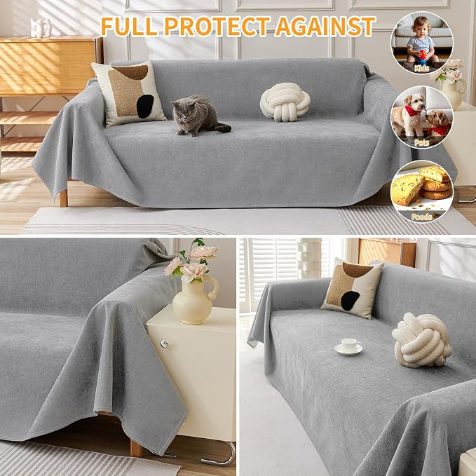 Warmstar Couch Protector from Cat Claws, Waterproof Couch Cover Anti Slip,Couch Cover 3 Cushion Sofa Washable,Anti-Scratch Pet Sofa Cover Heavy Duty,71"X91", Grey
