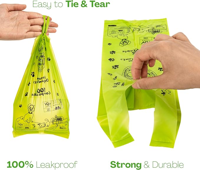 Dog Poop Bags, 100% Compostable & Leak Proof Dog Waste Bags – Vest Style Handle, Extra Thick, 240 Bags (16 Rolls × 15),Cornstarch, PLA & PBAT, TÜV Austria Certified, Dispenser Included
