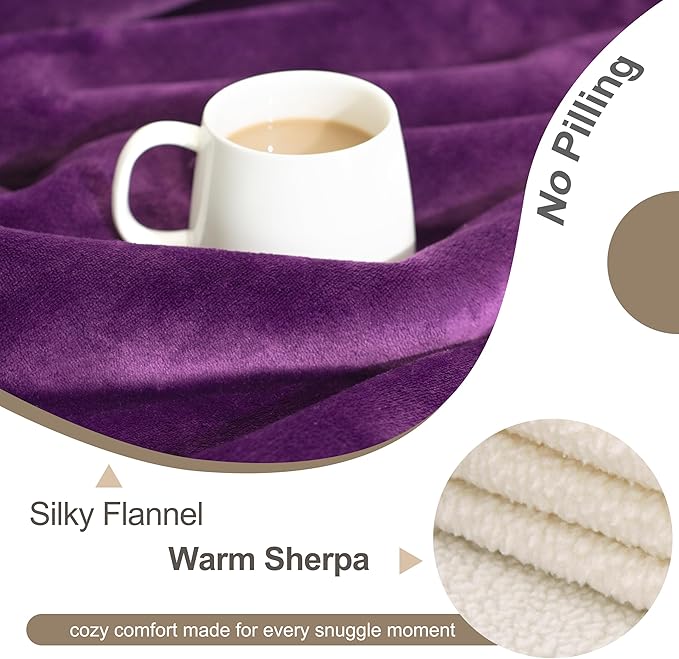 gogobunny Dog Blanket, Waterproof Reversible Sherpa Fleece Throw Blanket, Furniture Cover for Bed, Couch, Sofa Protection from Liquid Pee and Pet Fur of Puppy, Cat (Dark Purple, 30x70 inches)