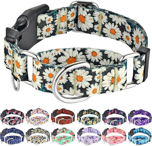 Martingale Collar for Dogs Flower Dog Collar with Quick Release Buckle Adjustable Nylon Soft Dog Collars for XSmall Dogs, Daisy
