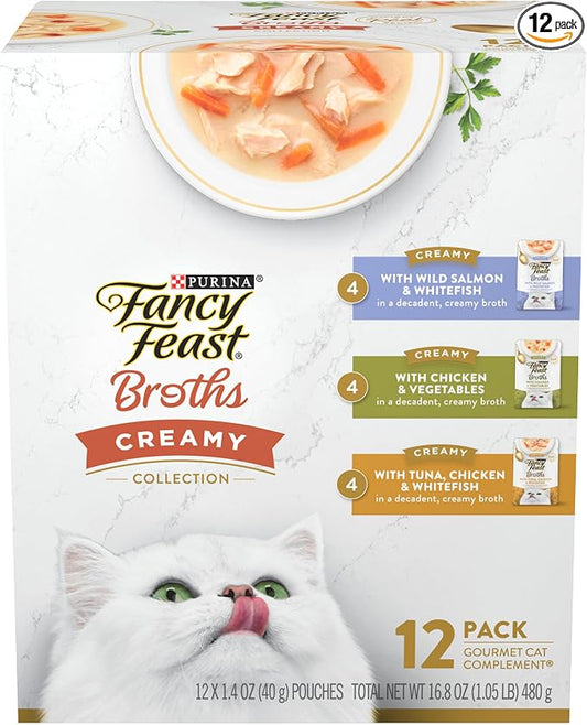 Purina Fancy Feast Lickable Broth Topper Complement Creamy Wet Cat Food Variety Pack - (Pack of 12) 1.4 oz. Pouches