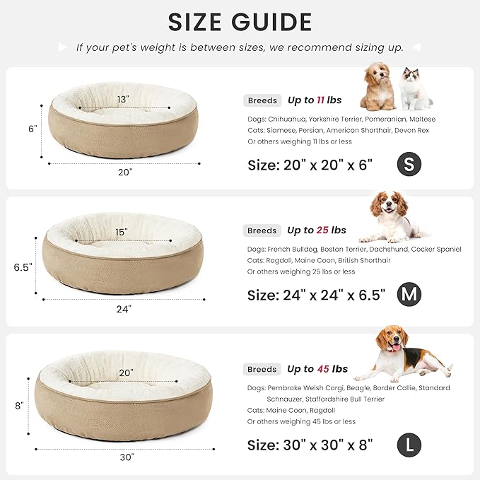 Love's cabin Round Donut Cat and Dog Cushion Bed, 20in Pet Bed for Cats or Small Dogs, Anti-Slip & Water-Resistant Bottom, Super Soft Durable Fabric Pet beds, Washable Luxury Cat & Dog Bed Camel