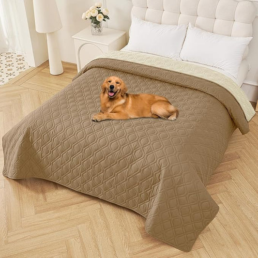 Smiry Reversible Waterproof Couch Covers for Sofa, Washable Dogs Pet Couch Covers for 3 Cushion Sofa Pet Friendly, Water Resistant Furniture Protector Slipcover, Geometric (82"x102", Camel/Beige)