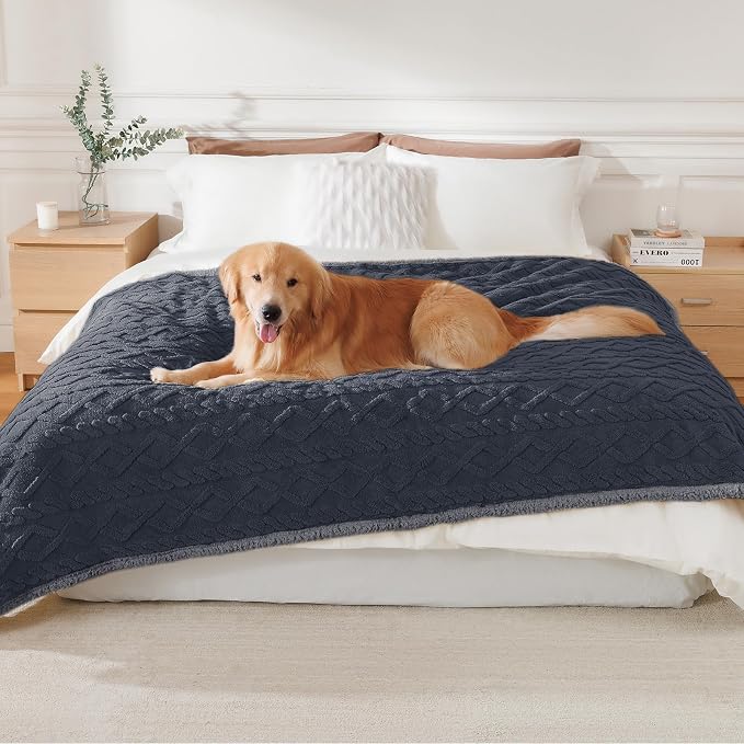 Luciphia Waterproof Pet Blanket, Liquid Pee Proof Dog Blankets for Sofa Bed Couch, Reversible Sherpa Fleece Furniture Protector Cover for Small Medium Large Dogs Cats,Dark Grey X-Large（85" x 57"）