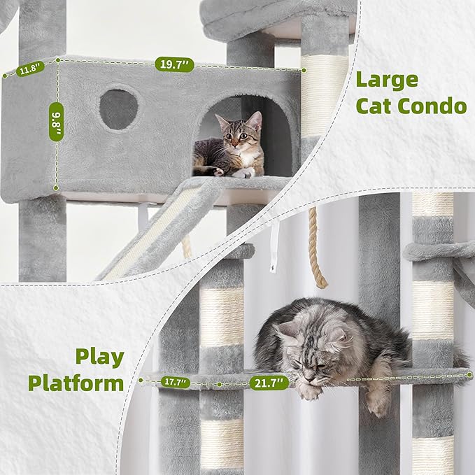 Gitelsnour Cat Tree for Large Cats, 78.7"(200cm) Tall Cat Tower for Indoor Cats Multiple Cats with Large Top Perch, Cat Condo, Cat Hammcok, Cat Scratching Post, Light Gray GCT031W