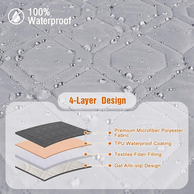 VANSOFY Waterproof Recliner Couch Covers, Sofa Covers 1-Piece Washable Reclining Sofa Cover Non-Slip Furniture Protector with Elastic Straps Pocket for Dogs, Pets(Light Gray,2 Seater)