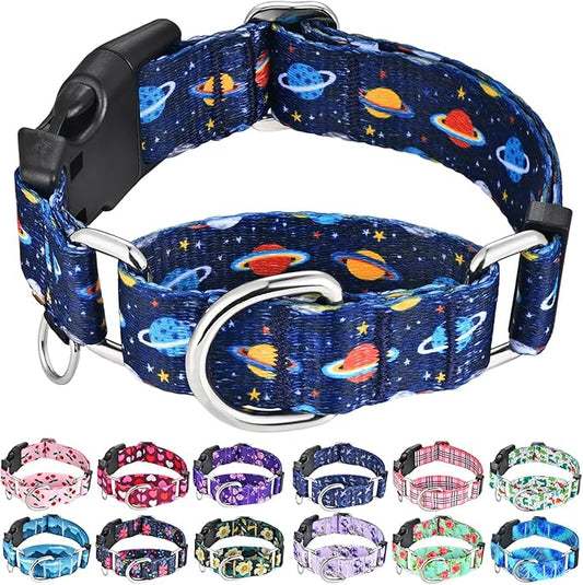 Martingale Dog Collars with Buckle No Slip Training Boy Dog Collar for Small Dogs (Blue Space, Small)