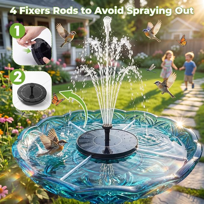 AISITIN Solar Bird Bath Fountain with 6 Nozzles, Solar Powered Floating Water Fountain Pump for Bird Bath, Pond, Pool, Garden, Fish Tank and Outdoor