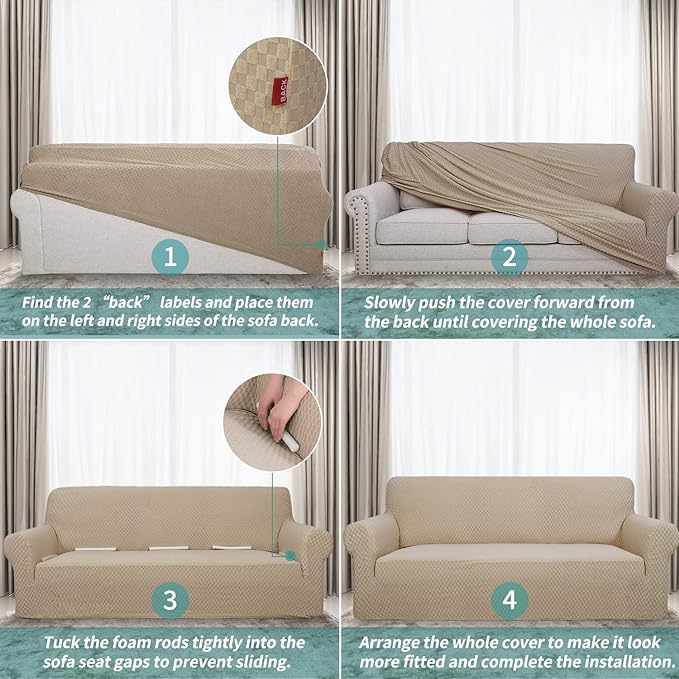 YEMYHOM Couch Cover Latest Jacquard Design High Stretch Sofa Chair Covers for Living Room, Pet Dog Cat Proof Armchair Slipcover Non Slip Magic Elastic Furniture Protector, Small (Chair, Khaki)
