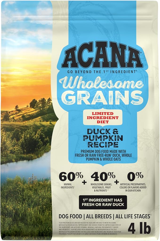 ACANA Wholesome Grains Dry Dog Food Limited Ingredient Duck & Pumpkin Recipe 4lb Bag
