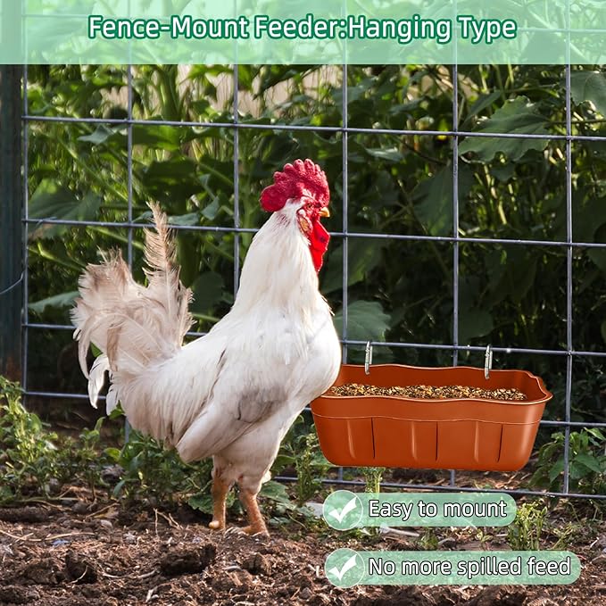 Chicken Feeder Waterer,Hanging Goat Feeders,Feed Trough 3.5 Quart 6 Pack,Hanging Fence Feed Trough for Poultry Livestock,Terracotta