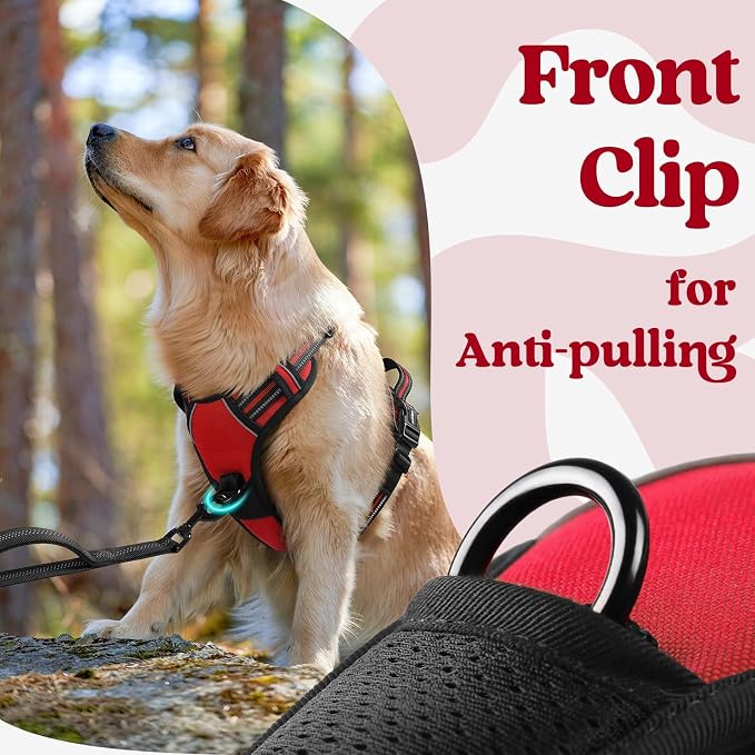 rabbitgoo Dog Harness for Large, No Pull Easy On & Off with 3 Buckles Pet Harness, Adjustable Soft Walking Vest with 2 Clips and Handle, Reflective for Extra Large Dogs, Red, XL