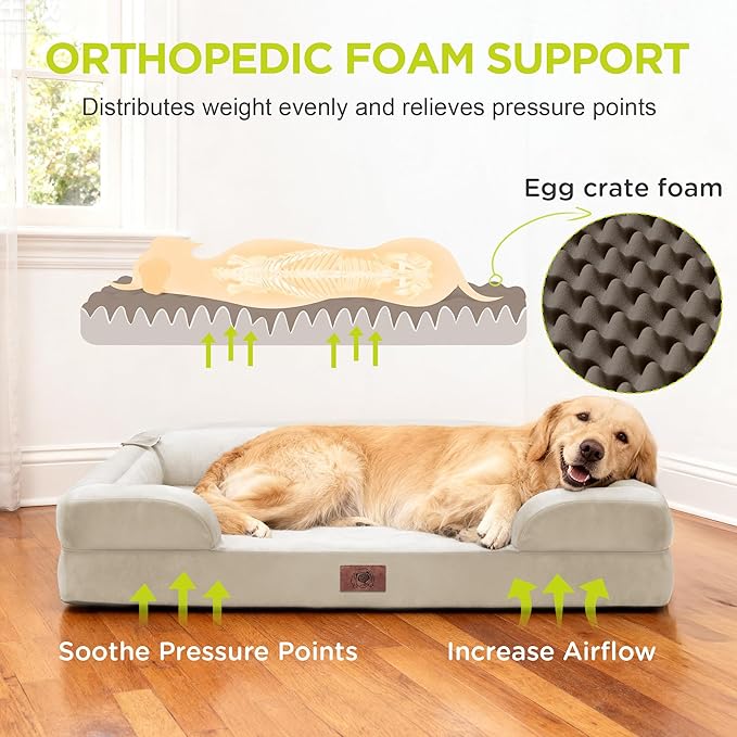 Extra Large Dog Bed, Orthopedic XL Washable Bed for Big Dog Waterproof Pet Couch Sofa Bolster with Removable Cover, Non-Slip Bottom, Tennis Ball Toy, 42 x 30