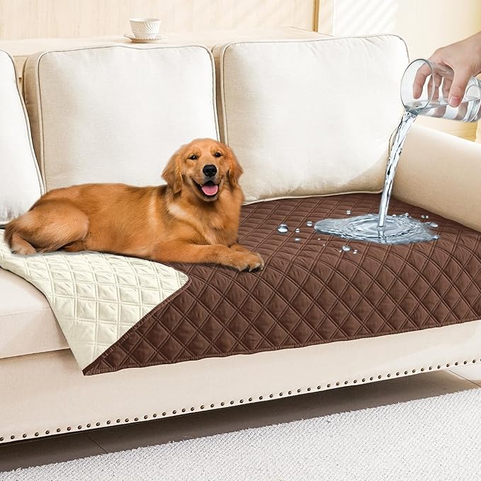 Smiry Waterproof Dog Bed Cover Pet Blanket, Soft Washable Dog Blanket for Furniture Bed Couch Sofa Reversible, Checkered (30"x70", Brown/Beige)