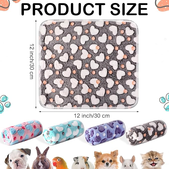 Reginary 4 Pcs Waterproof Guinea Pig Blankets Washable Small Animal Fleece Bedding Absorbent Guinea Pig Cage Liners Reusable Training Pee Pad Pet Sleep Mat for Hamster(Heart Pattern,12 x 12 Inch)
