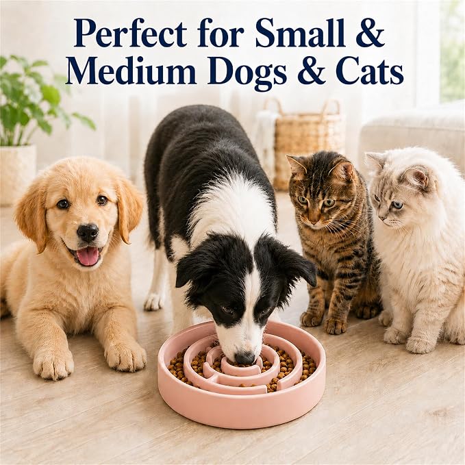 Ceramic Slow Feeder Dog Bowls with Anti-Slip, Slow Feeder & Non-Slip Design, Boredom and Anxiety Reducer, Suitable for All Breed Dogs and Cat (Ceramic-Pink)