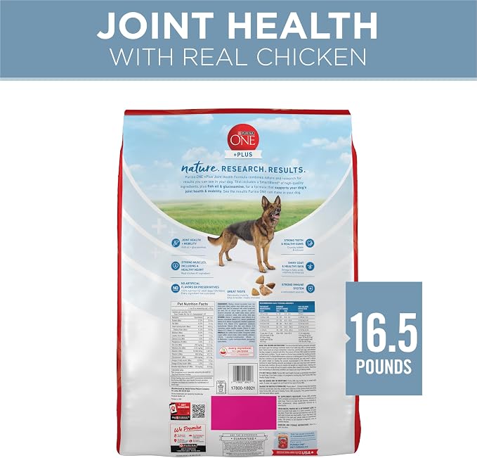Purina ONE Plus Joint Health Formula Natural With Added Vitamins, Minerals and Nutrients Dry Dog Food - 16.5 lb. Bag