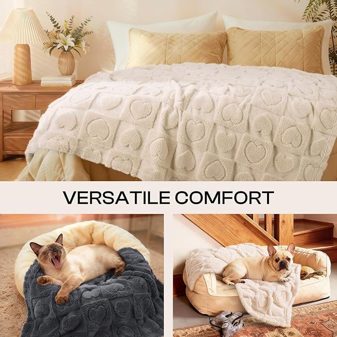 Luciphia 1 Pack 2 Small Dog Blanket Washable Pet Bed Cover Soft Fluffy Puppy Blanket with Premium Fleece 300GSM Cozy Calming Cat Blankets for Indoor Cats Grey/Beige 30x20 inch