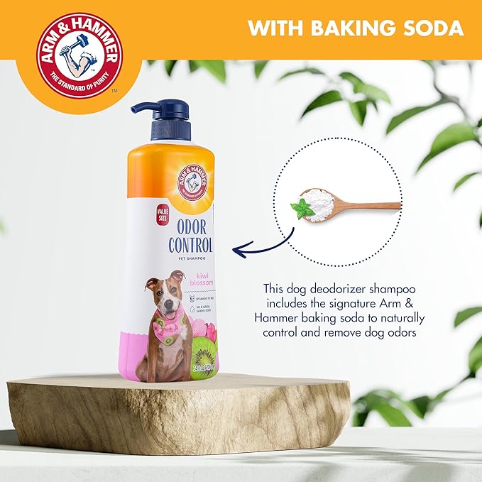 Arm & Hammer for Pets Odor Control Dog Shampoo, Pump Included, Baking Soda Enhanced, pH Balanced, Kiwi Blossom Scent, Gentle for All Dogs and Puppies, Value Size 24 Fl Oz