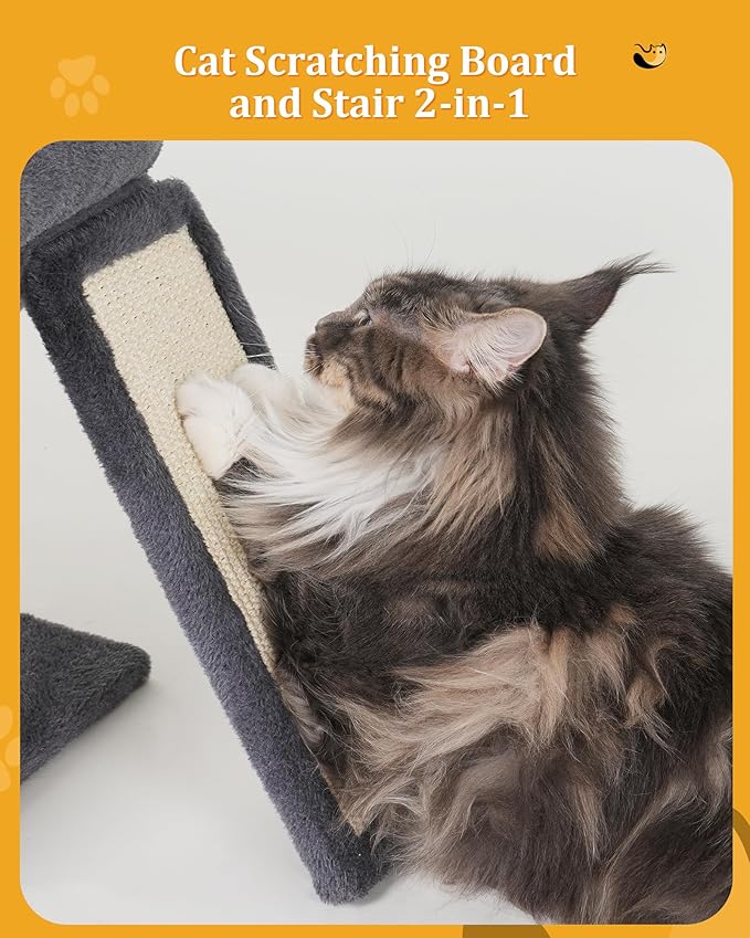 Aechonow Cat Tree for Large Cats, 14Inch Cat Tree Tower with Scratching Post, 20x16.5Inch Perch Bed for Adult Senior Cats, Removable Washable Mat, Dark Gray